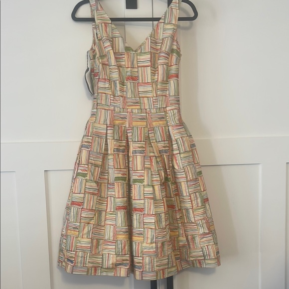 Piazza Sempione Orange and Pink Sleeveless V-Neck A-Line Midi Dress - Picture 7 of 7